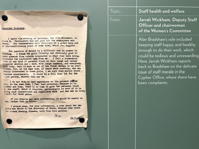 Original 1944 Bletchley Park memo about staff morale, working conditions and the importance of caring for employees.